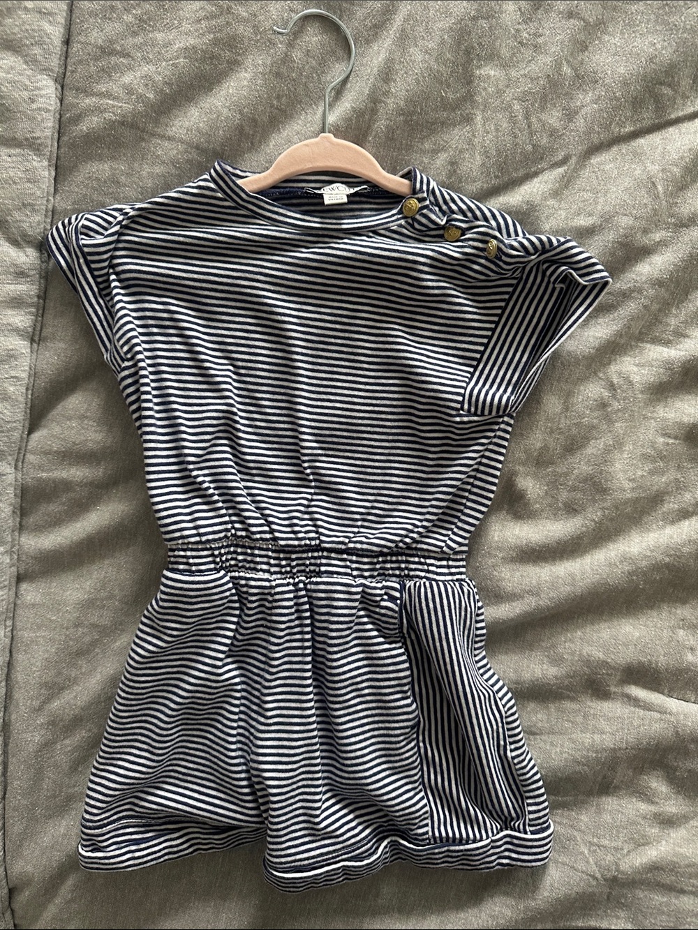 Crewcuts Navy and White Striped Button-Shoulder romper